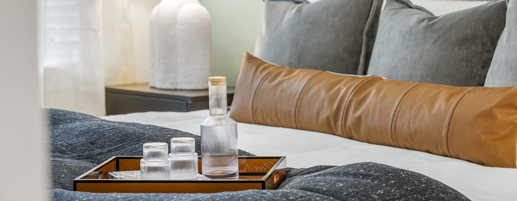 a bed with decor