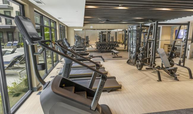 a gym with treadmills